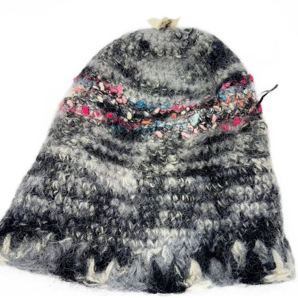Vintage Value City Made in Italy Wool Blend Knit Fuzzy Bennie Hat OS 90s Multi - Picture 4 of 6